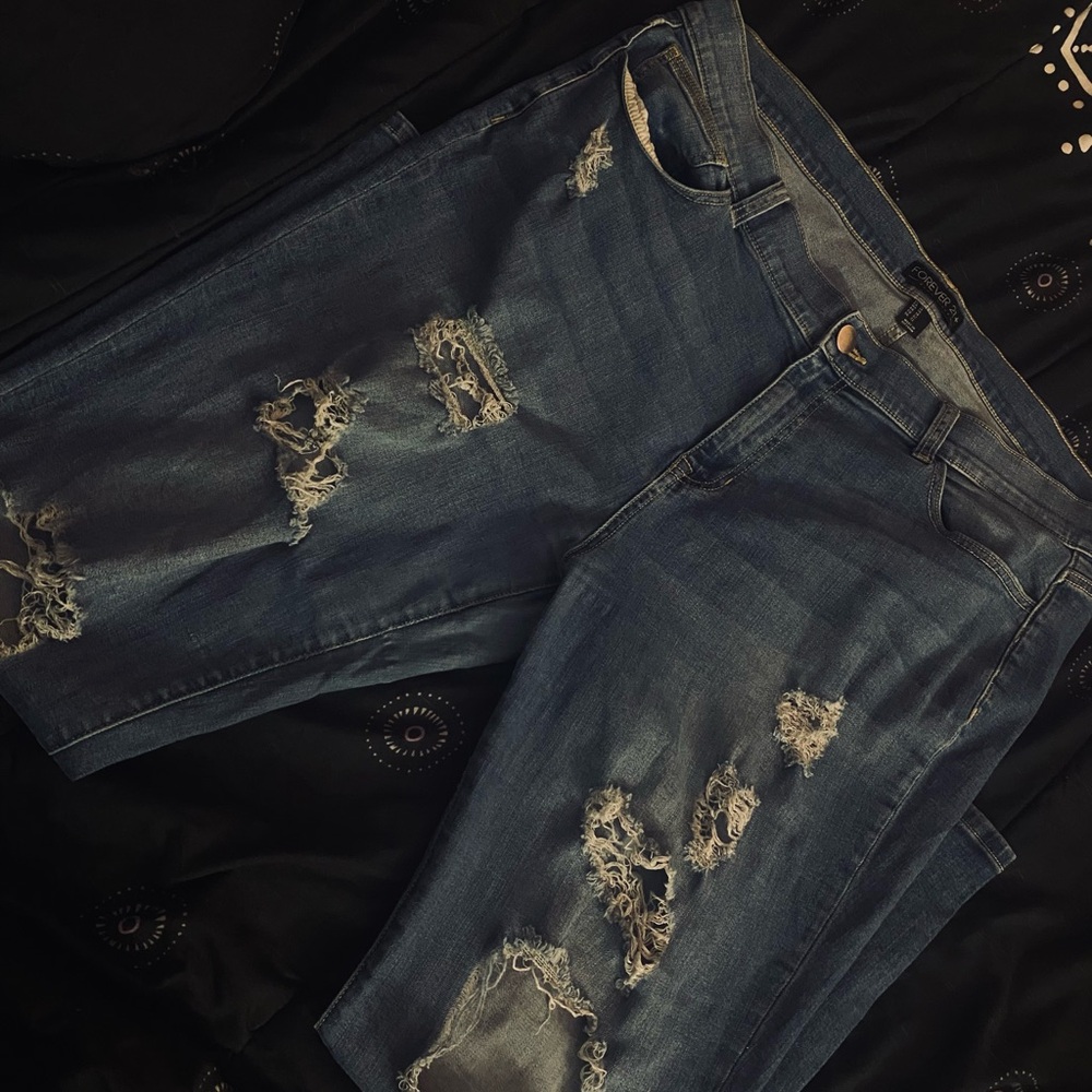 Forever 21 Blue Boyfriend Jeans Distressed Style